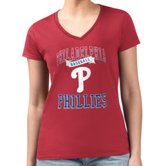 Philadelphia Phillies G-III 4Her by Carl Banks Women's Super-Slim Fit Lightweight Team Logo Graphic V-Neck T-Shirt for sale