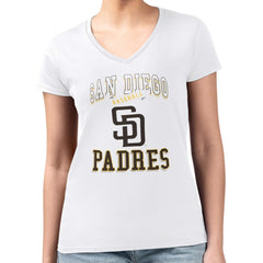 San Diego Padres G-III 4Her by Carl Banks Women's Super-Slim Fit Lightweight Team Logo Graphic V-Neck T-Shirt for sale