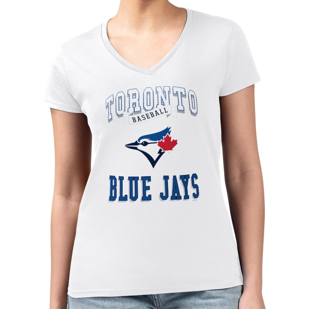 Toronto Blue Jays G-III 4Her by Carl Banks Women's Super-Slim Fit Lightweight Team Logo Graphic V-Neck T-Shirt Outlet