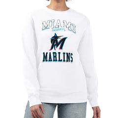 Miami Marlins G-III 4Her by Carl Banks Women's Team Logo Graphic Tri-Blend Fleece Pullover Sweatshirt Sale
