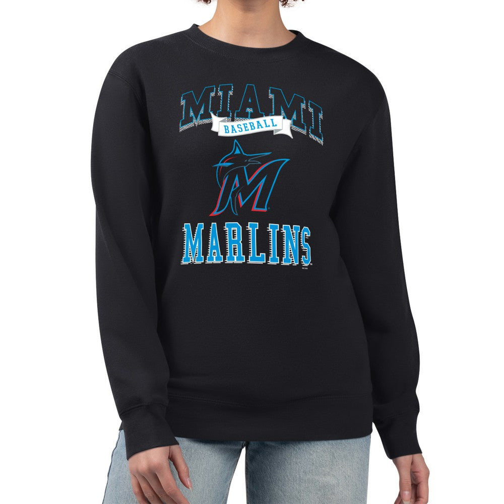Miami Marlins G-III 4Her by Carl Banks Women's Team Logo Graphic Tri-Blend Fleece Pullover Sweatshirt Online