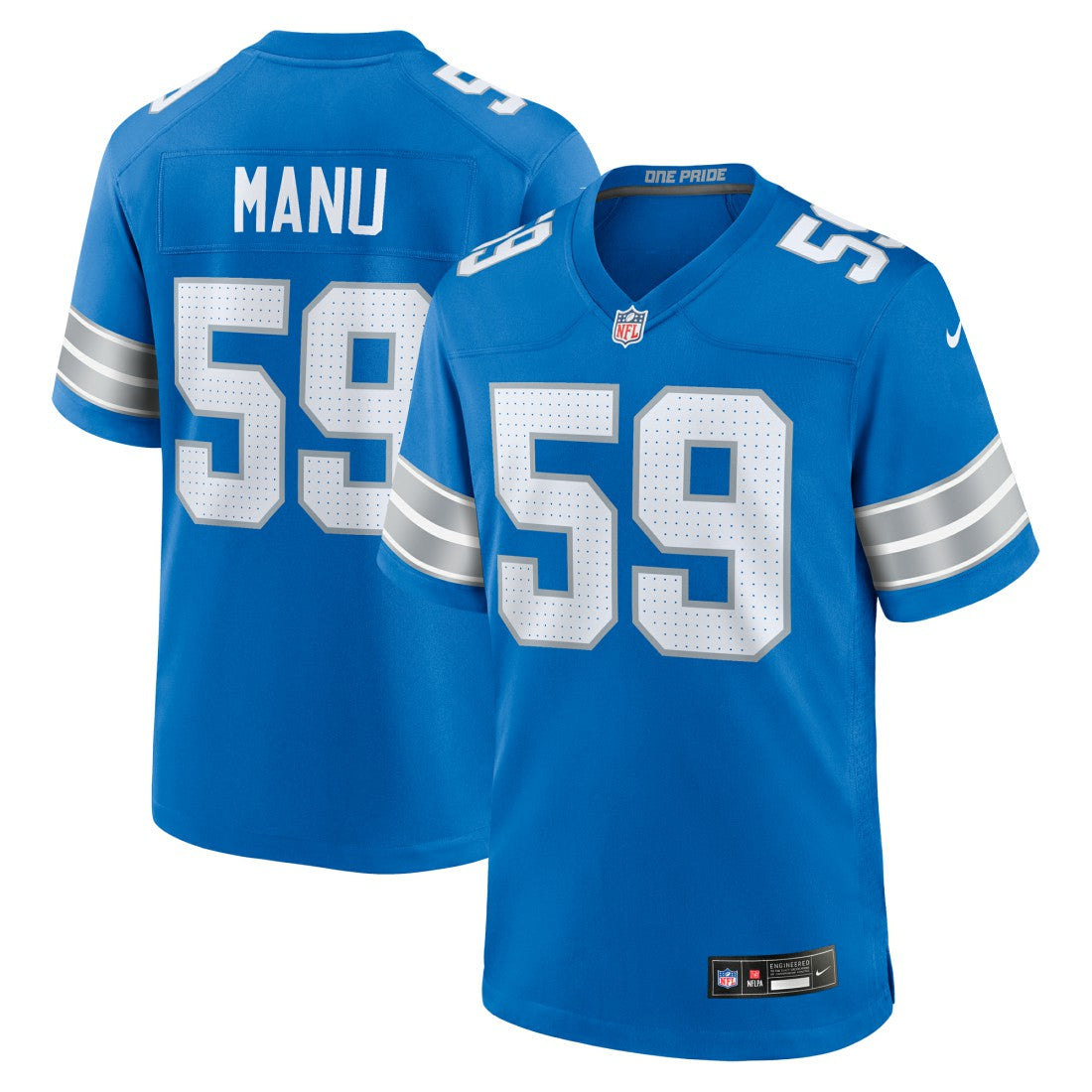 Giovanni Manu Detroit Lions Team Game Jersey - Blue - Nike