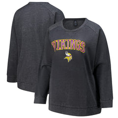 Minnesota Vikings Profile Women's Plus Size Acid Wash Raglan Sweatshirt - Charcoal - NFL