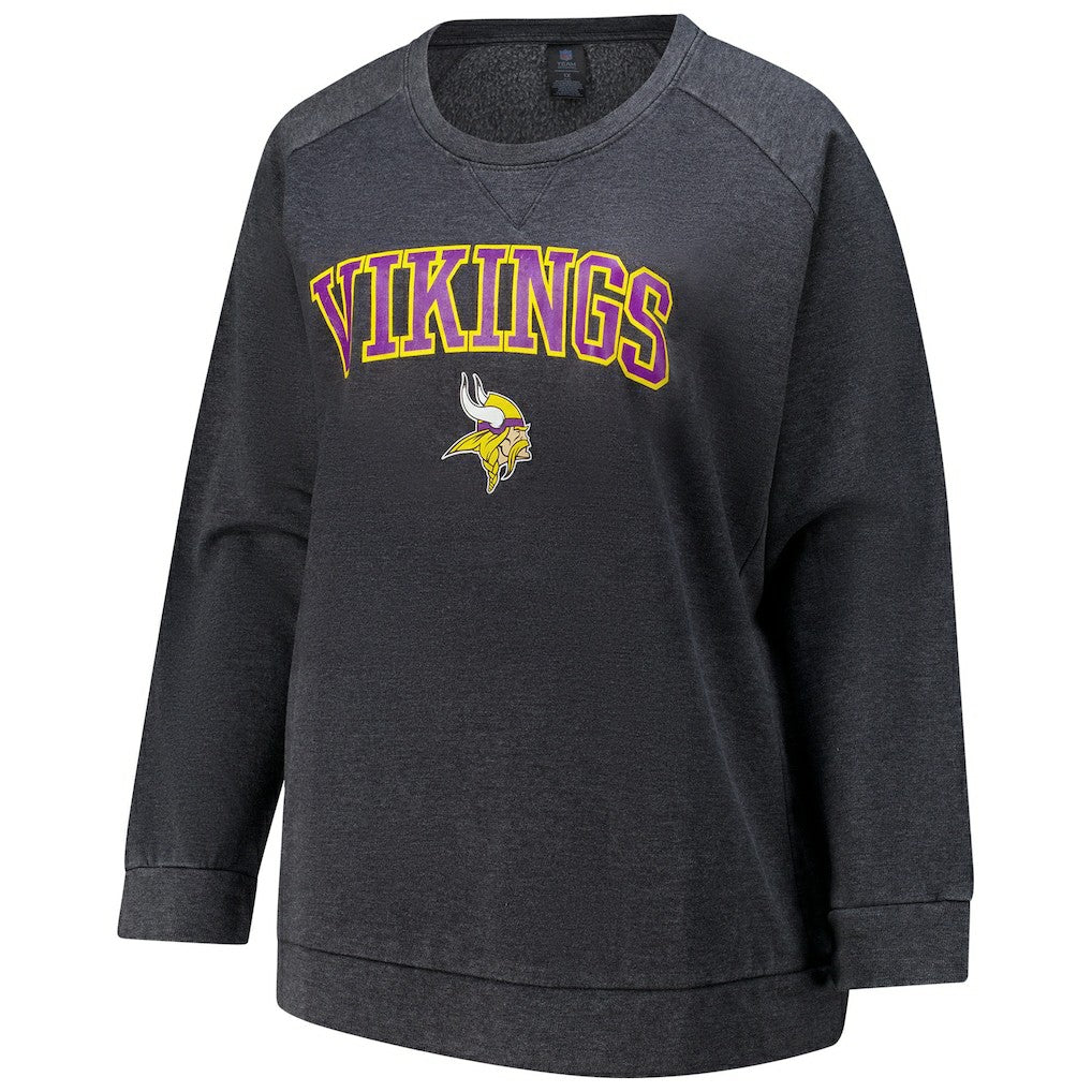 Minnesota Vikings Profile Women's Plus Size Acid Wash Raglan Sweatshirt - Charcoal - NFL