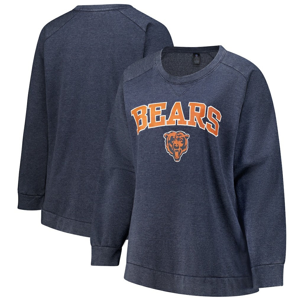 Chicago Bears Profile Women's Plus Size Acid Wash Raglan Sweatshirt - Navy - NFL