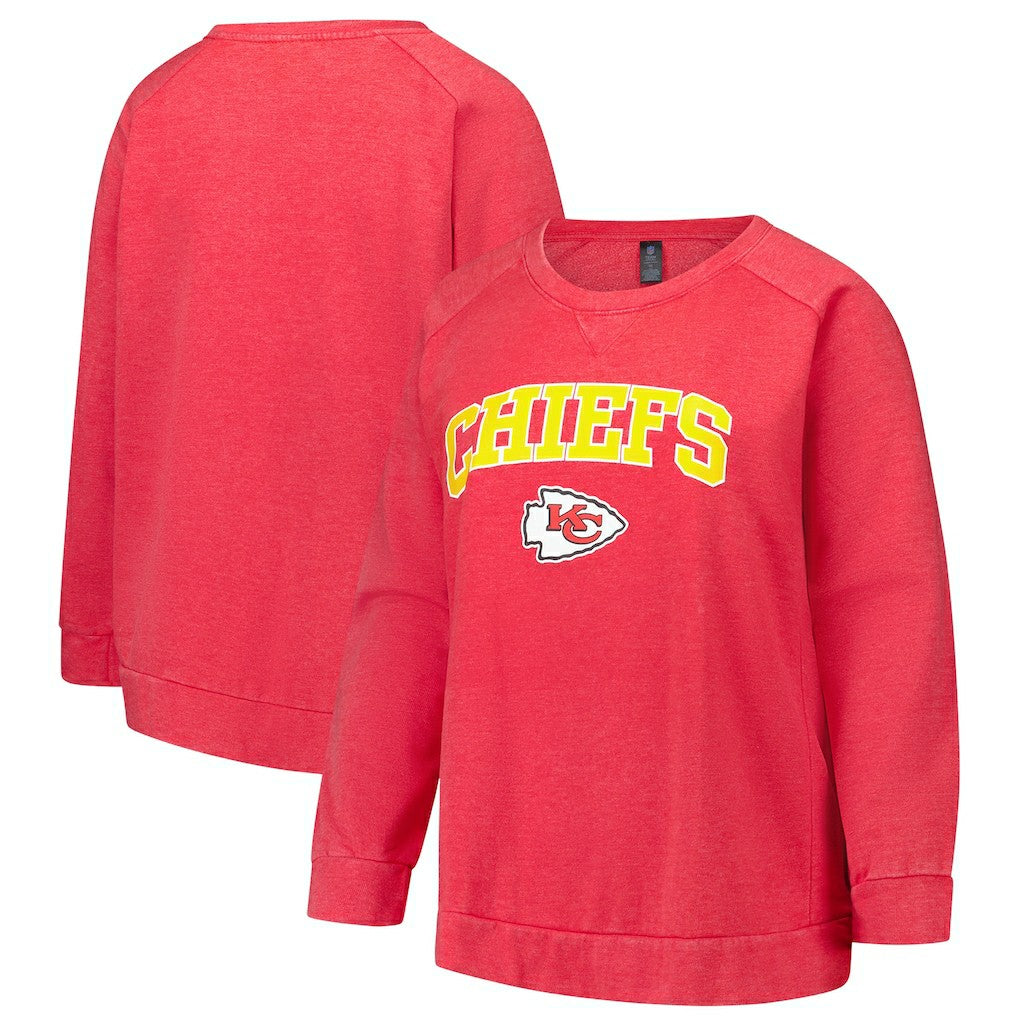 Kansas City Chiefs Profile Women's Plus Size Acid Wash Raglan Sweatshirt - Red - NFL