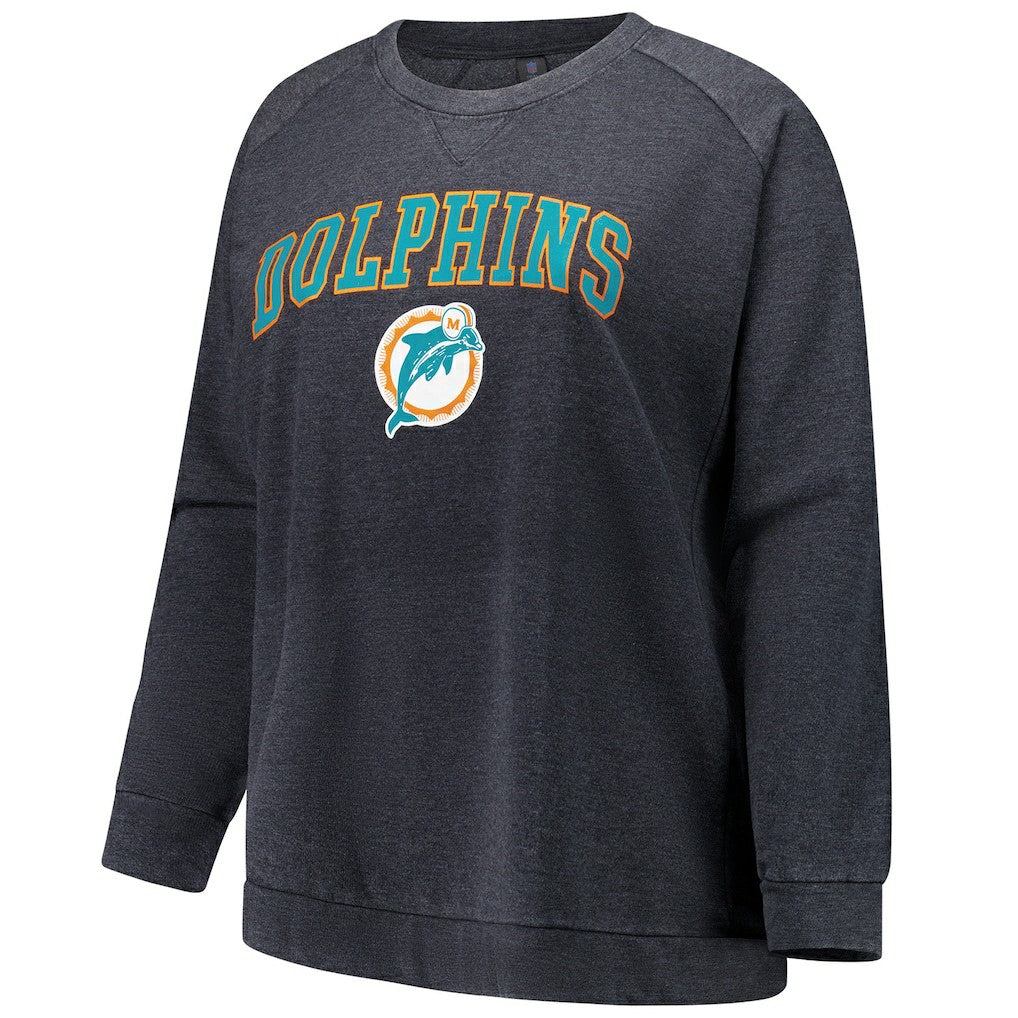 Miami Dolphins Profile Women's Plus Size Acid Wash Raglan Sweatshirt - Charcoal - NFL