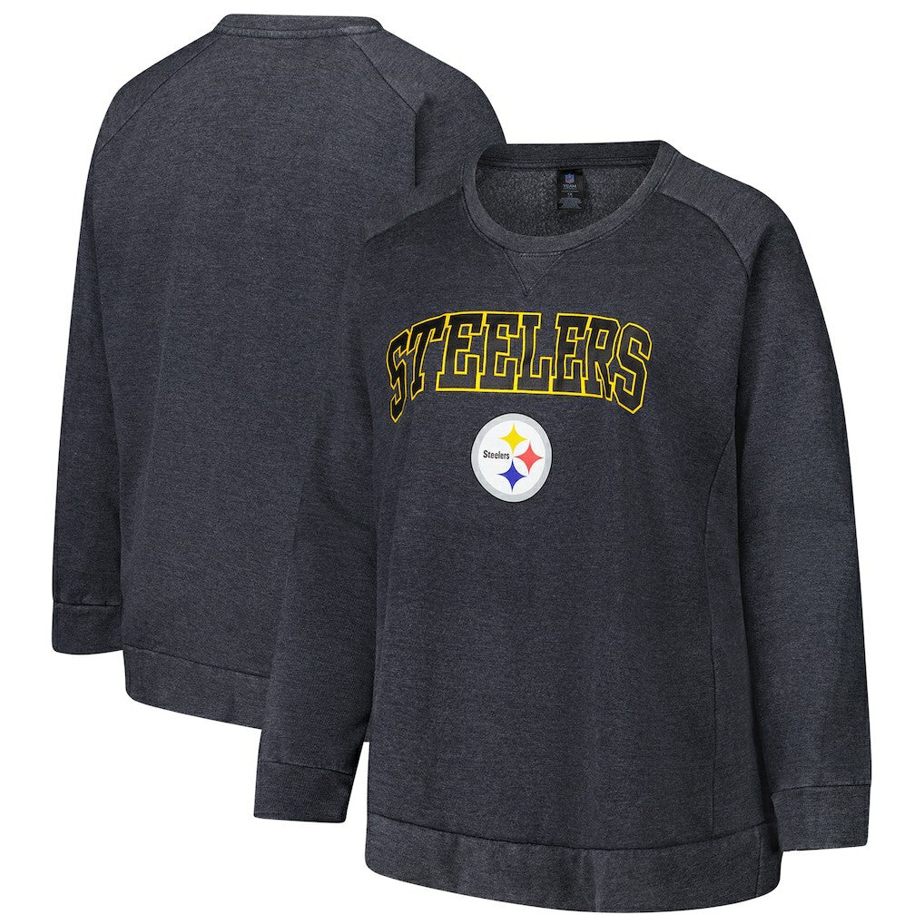 Pittsburgh Steelers Profile Women's Plus Size Acid Wash Raglan Sweatshirt - Charcoal - NFL