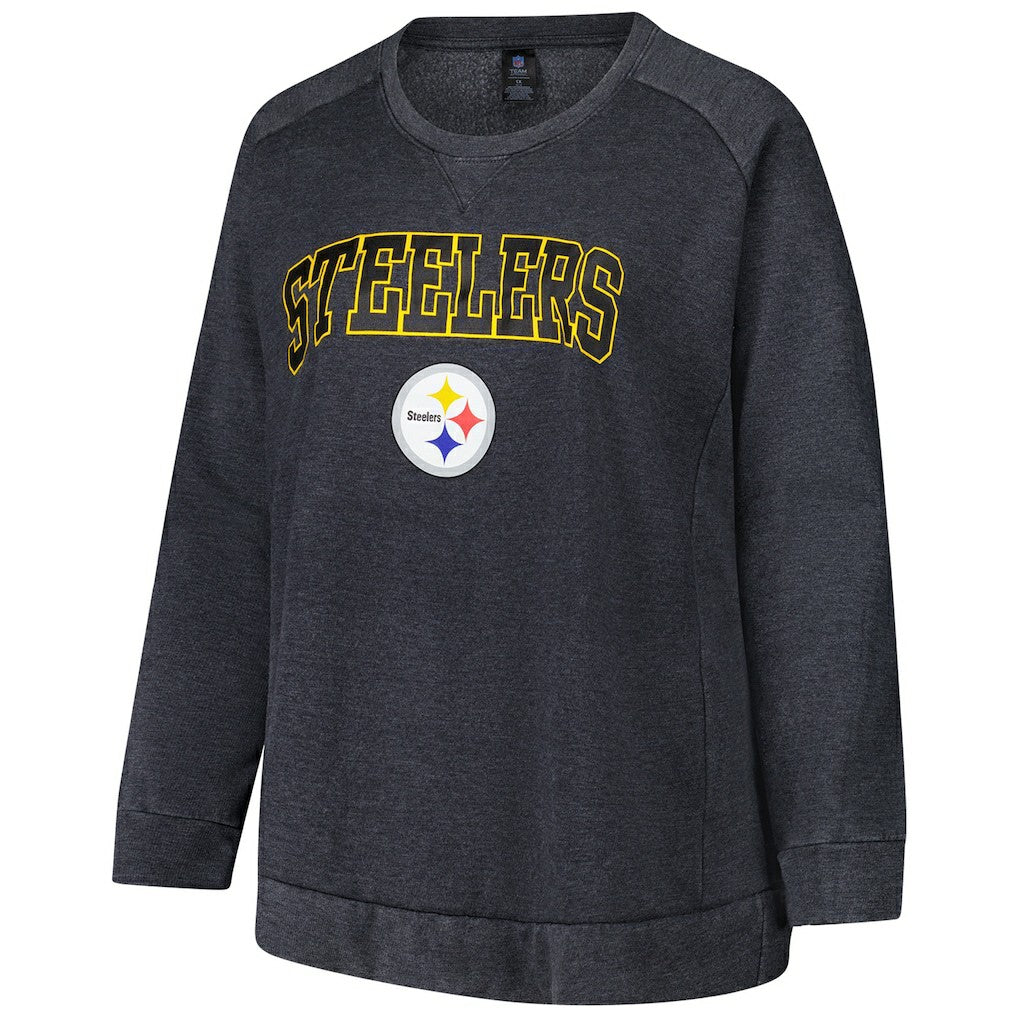 Pittsburgh Steelers Profile Women's Plus Size Acid Wash Raglan Sweatshirt - Charcoal - NFL