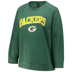 Green Bay Packers Profile Women's Plus Size Acid Wash Raglan Sweatshirt - Heather Green - NFL