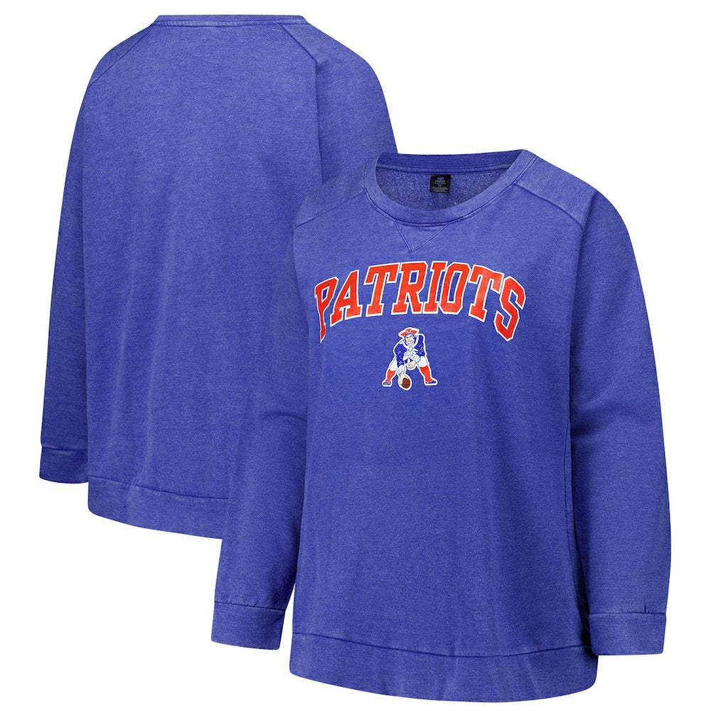 New England Patriots Profile Women's Plus Size Acid Wash Raglan Sweatshirt - Royal - NFL