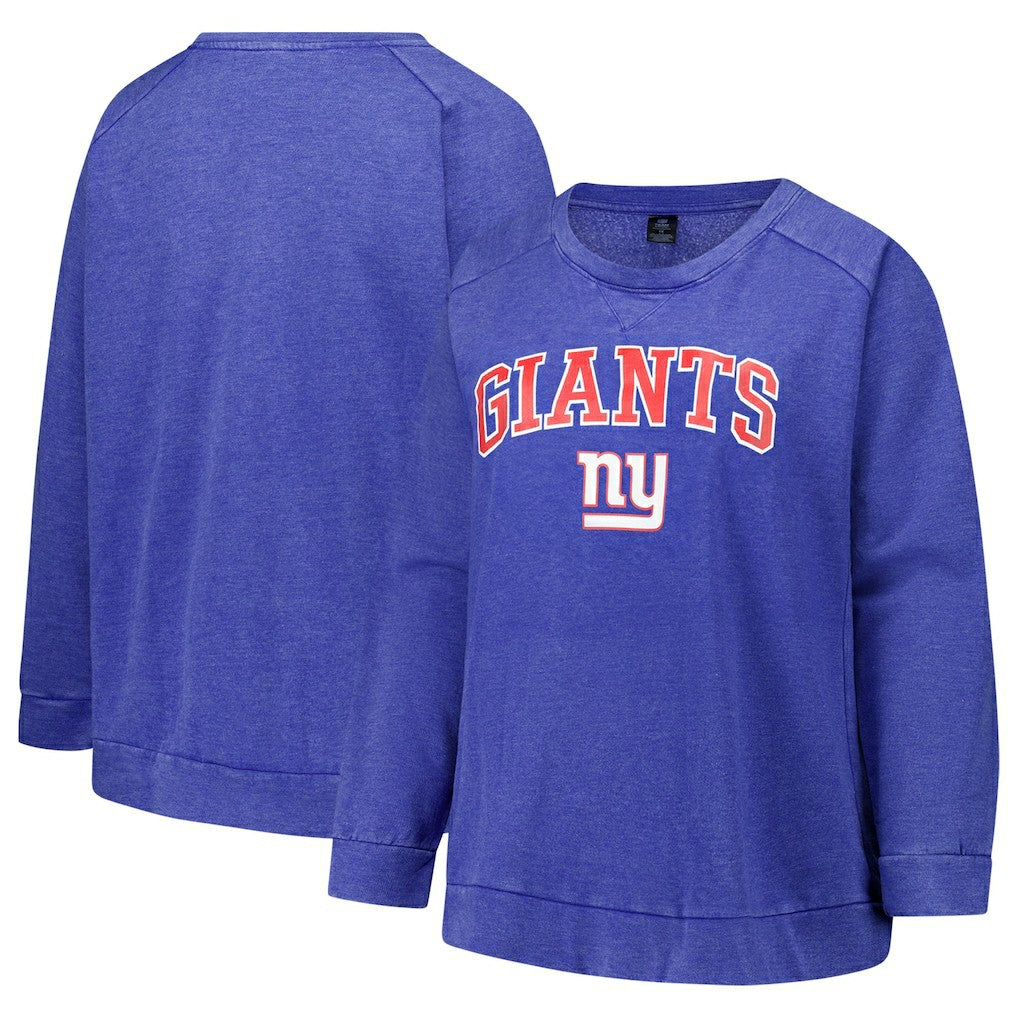 New York Giants Profile Women's Plus Size Acid Wash Raglan Sweatshirt - Royal - NFL