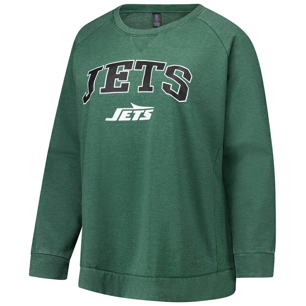 New York Jets Profile Women's Plus Size Acid Wash Raglan Sweatshirt - Heather Green - NFL