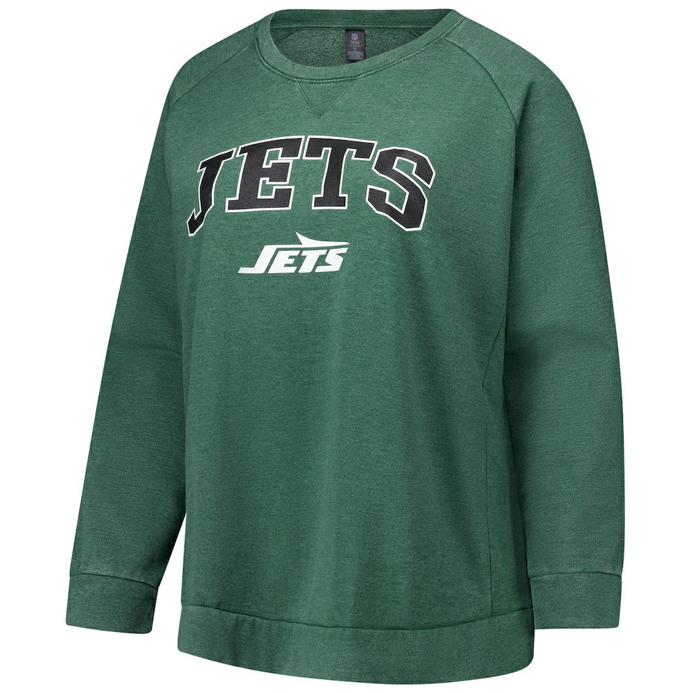 New York Jets Profile Women's Plus Size Acid Wash Raglan Sweatshirt - Heather Green - NFL