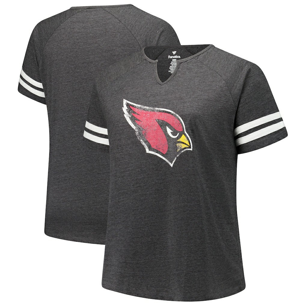 Arizona Cardinals Women's Plus Size Logo Striped Raglan Notch Neck T-Shirt - Charcoal - Fanatics
