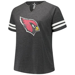 Arizona Cardinals Women's Plus Size Logo Striped Raglan Notch Neck T-Shirt - Charcoal - Fanatics