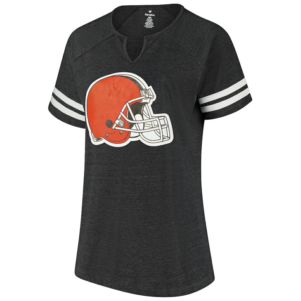 Cleveland Browns Women's Plus Size Logo Striped Raglan Notch Neck T-Shirt - Charcoal - Fanatics