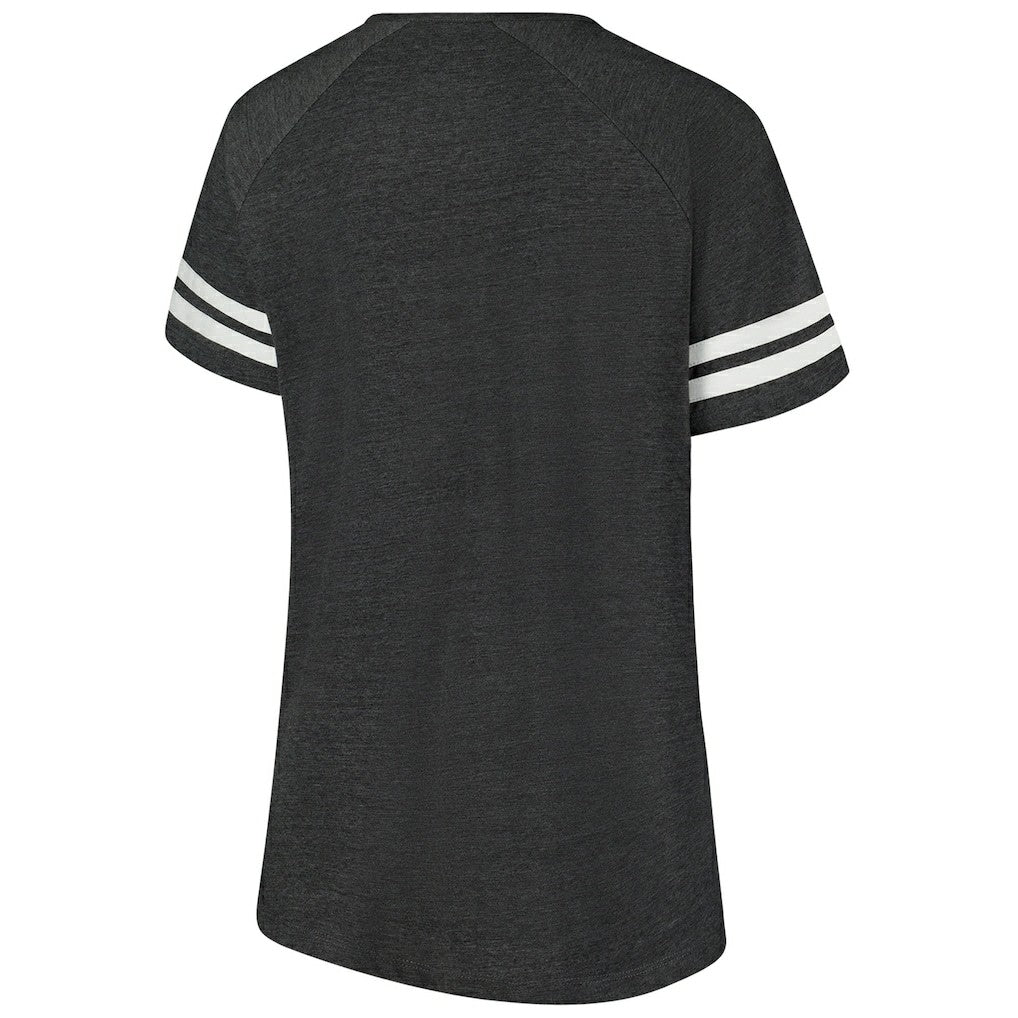 Cleveland Browns Women's Plus Size Logo Striped Raglan Notch Neck T-Shirt - Charcoal - Fanatics