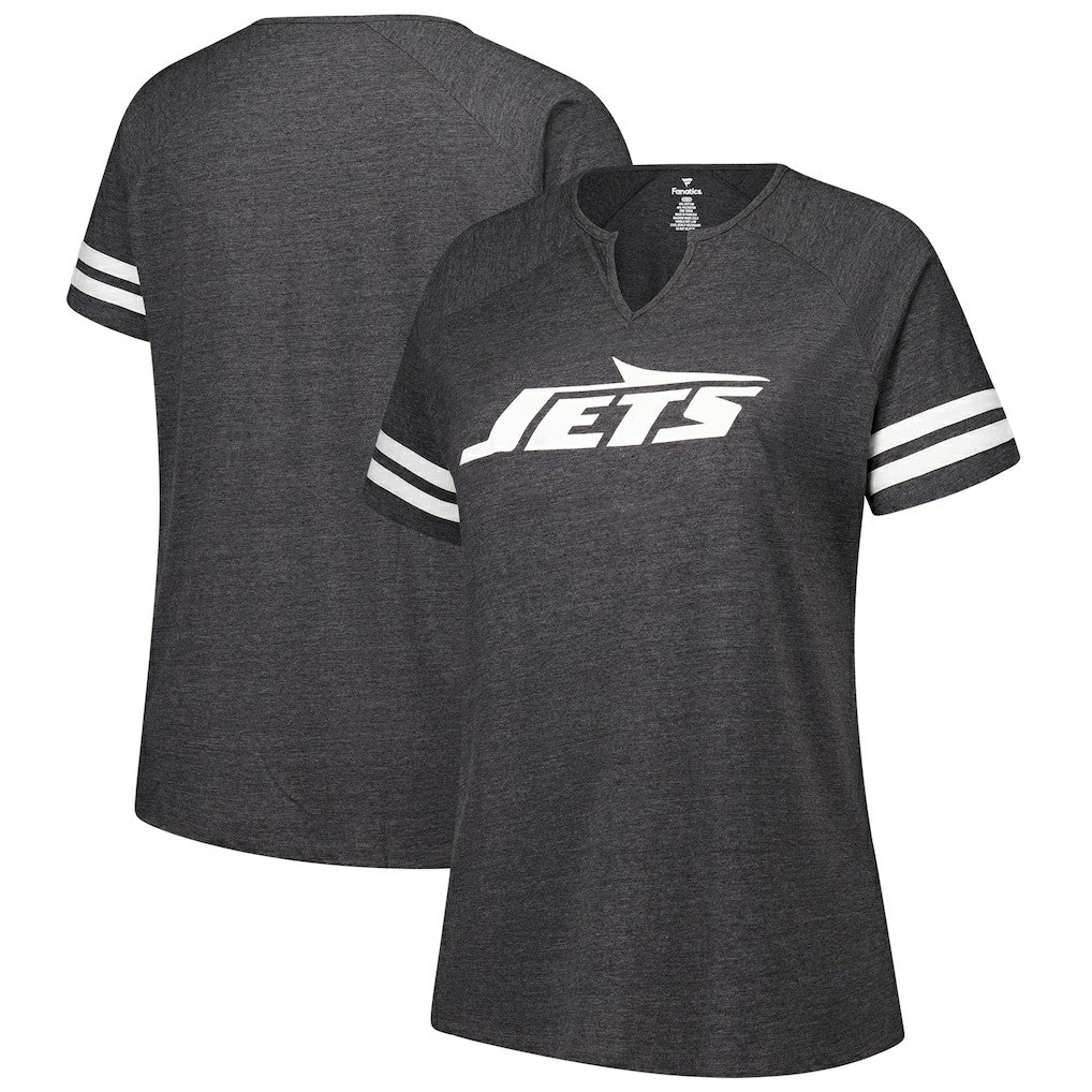 New York Jets Women's Plus Size Logo Striped Raglan Notch Neck T-Shirt - Charcoal - Fanatics