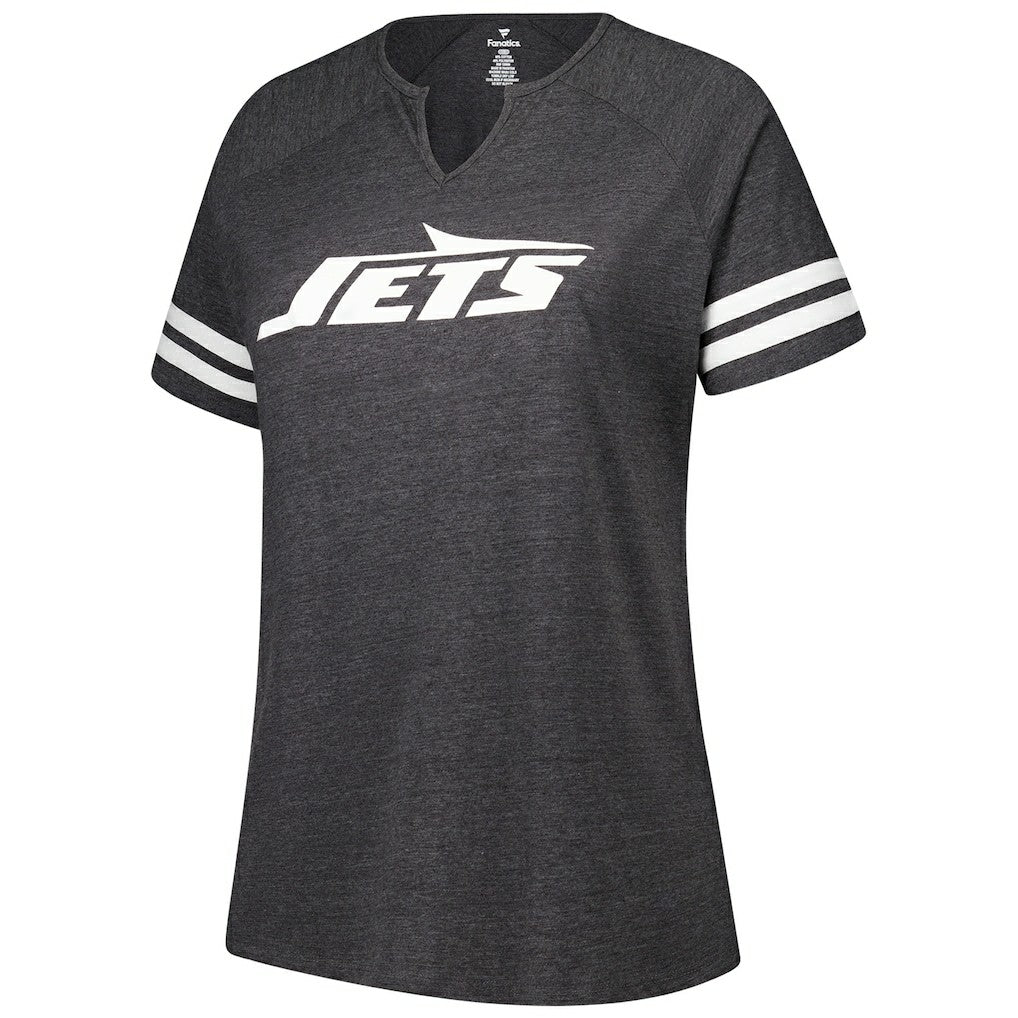 New York Jets Women's Plus Size Logo Striped Raglan Notch Neck T-Shirt - Charcoal - Fanatics