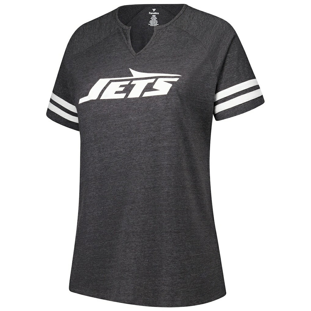 New York Jets Women's Plus Size Logo Striped Raglan Notch Neck T-Shirt - Charcoal - Fanatics