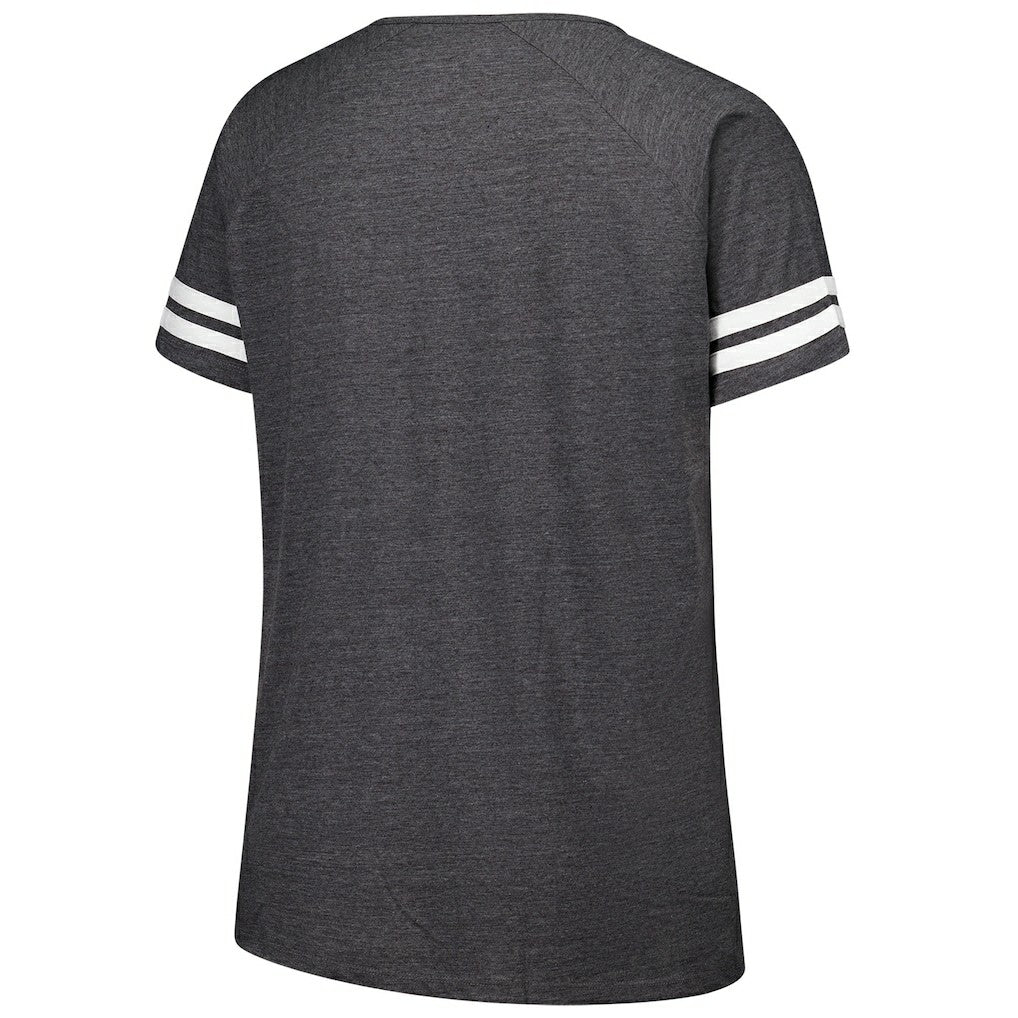New York Jets Women's Plus Size Logo Striped Raglan Notch Neck T-Shirt - Charcoal - Fanatics