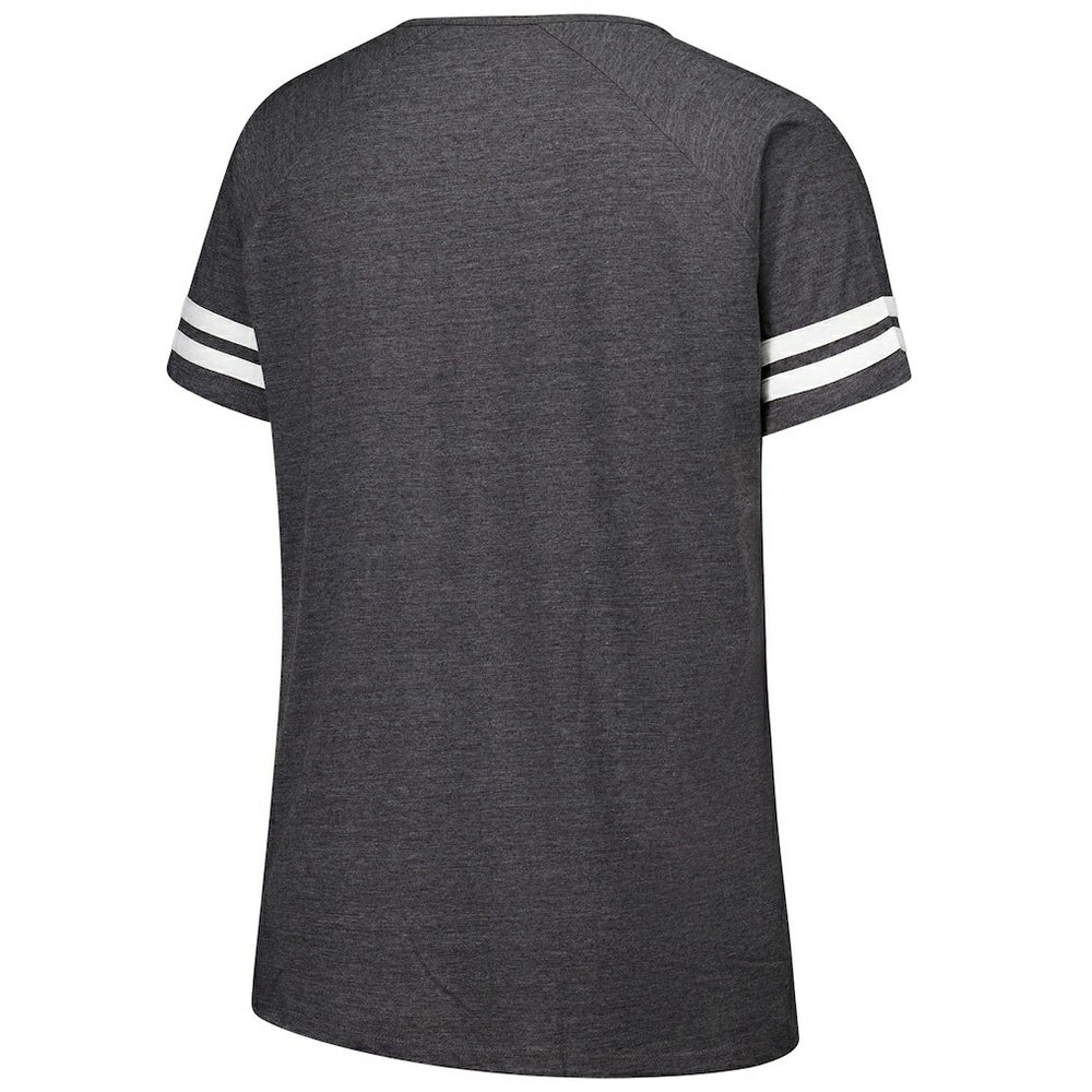 New York Jets Women's Plus Size Logo Striped Raglan Notch Neck T-Shirt - Charcoal - Fanatics