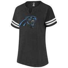 Carolina Panthers Women's Plus Size Logo Striped Raglan Notch Neck T-Shirt - Black - Fanatics