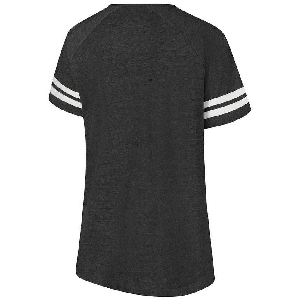 Carolina Panthers Women's Plus Size Logo Striped Raglan Notch Neck T-Shirt - Black - Fanatics