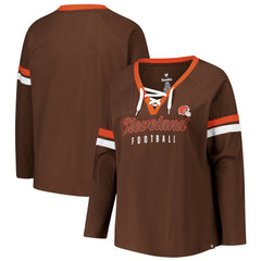Cleveland Browns Women's Plus Size Won & Done Lace-Up V-Neck Long Sleeve T-Shirt - Brown - Fanatics