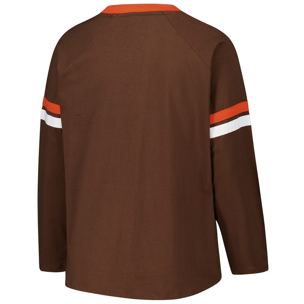 Cleveland Browns Women's Plus Size Won & Done Lace-Up V-Neck Long Sleeve T-Shirt - Brown - Fanatics