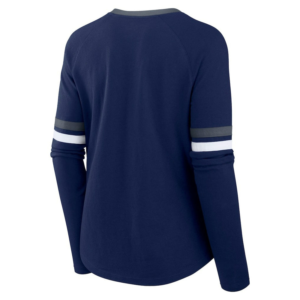 Dallas Cowboys Women's Plus Size Won & Done Lace-Up V-Neck Long Sleeve T-Shirt - Navy - Fanatics