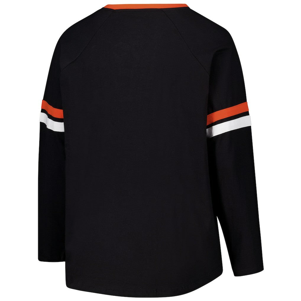 Cincinnati Bengals Women's Plus Size Won & Done Lace-Up V-Neck Long Sleeve T-Shirt - Black - Fanatics