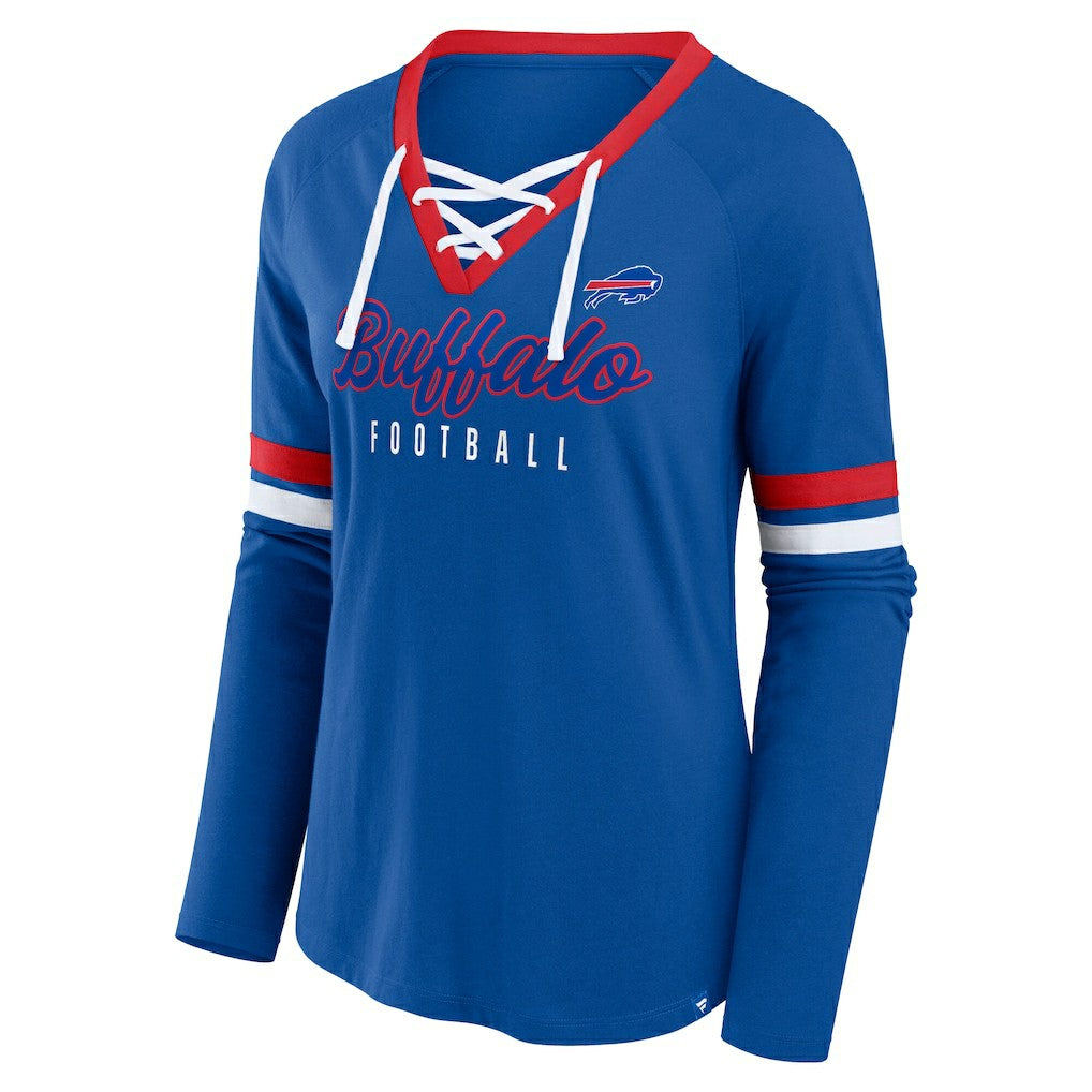 Buffalo Bills Women's Plus Size Won & Done Lace-Up V-Neck Long Sleeve T-Shirt - Royal - Fanatics