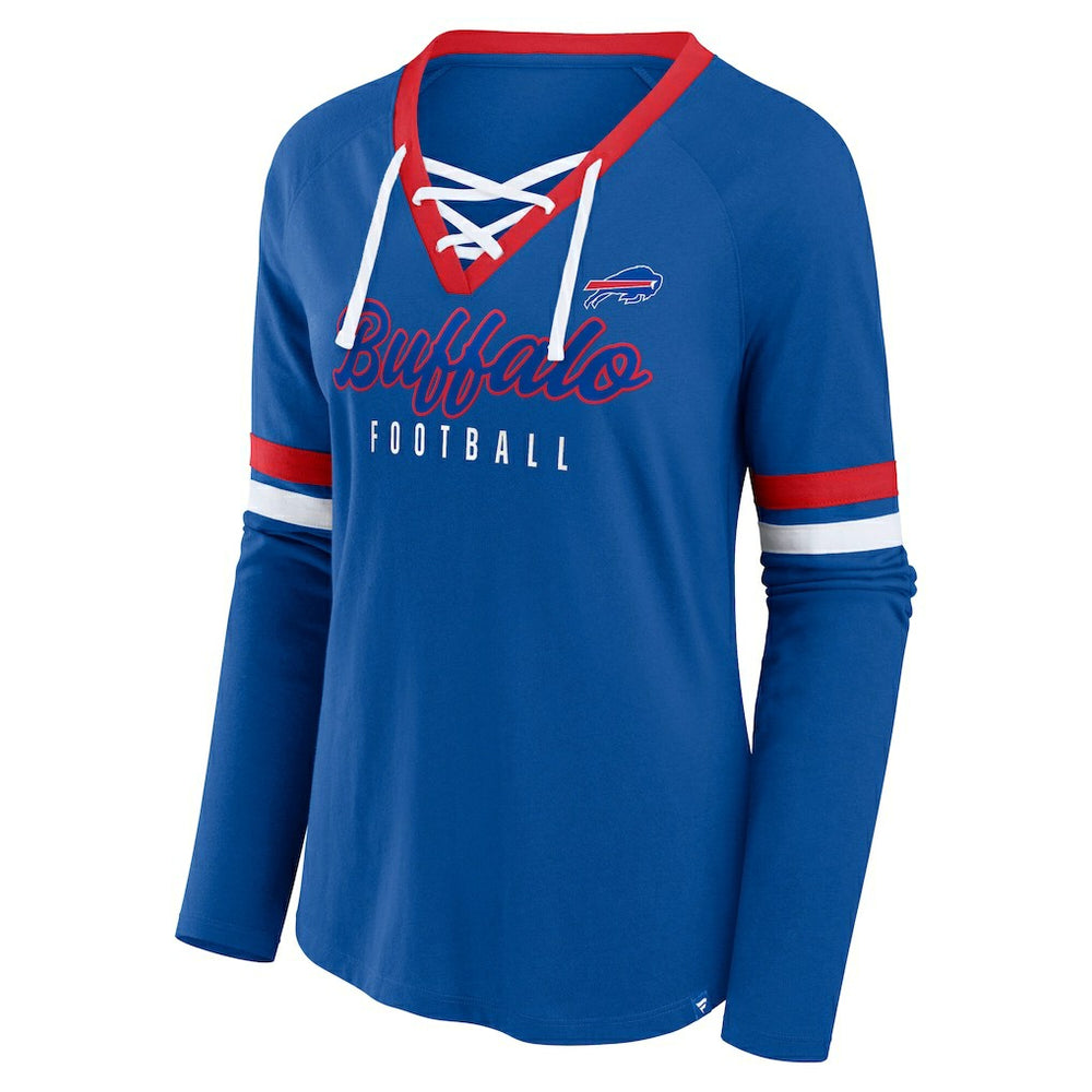 Buffalo Bills Women's Plus Size Won & Done Lace-Up V-Neck Long Sleeve T-Shirt - Royal - Fanatics