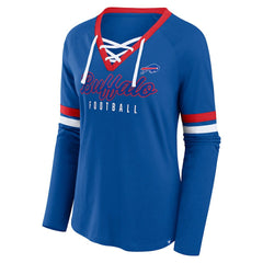 Buffalo Bills Women's Plus Size Won & Done Lace-Up V-Neck Long Sleeve T-Shirt - Royal - Fanatics
