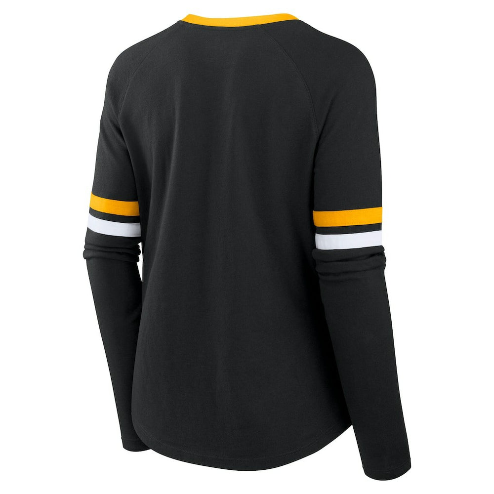 Pittsburgh Steelers Women's Plus Size Won & Done Lace-Up V-Neck Long Sleeve T-Shirt - Black - Fanatics