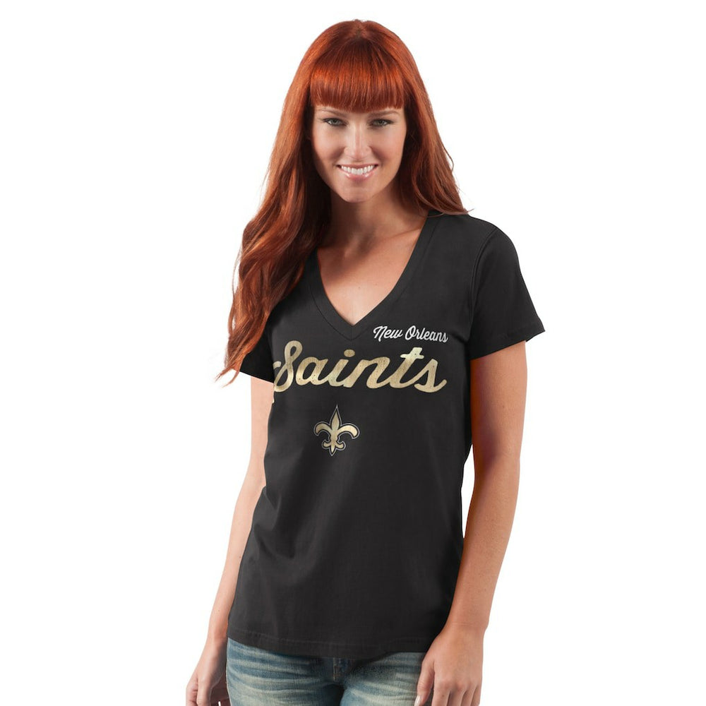 New Orleans Saints G-III 4Her by Carl Banks Women's Post Season V-Neck T-Shirt - Black - NFL