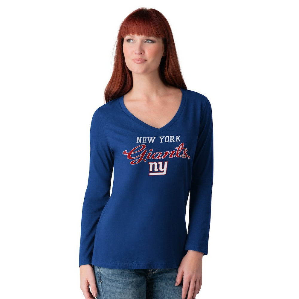 New York Giants G-III 4Her by Carl Banks Women's Post Season Long Sleeve V-Neck T-Shirt - Royal - NFL