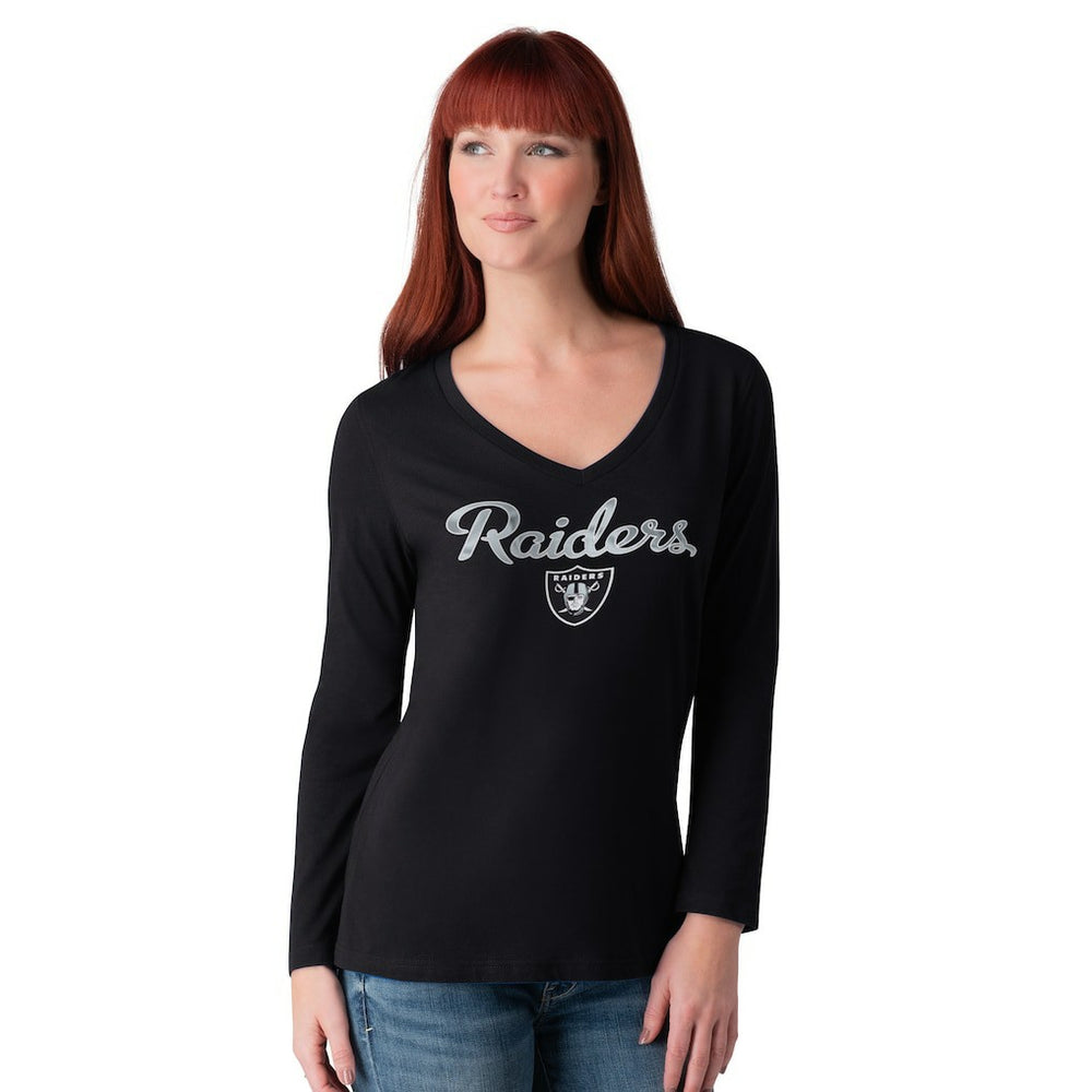 Las Vegas Raiders G-III 4Her by Carl Banks Women's Post Season Long Sleeve V-Neck T-Shirt - Black - NFL