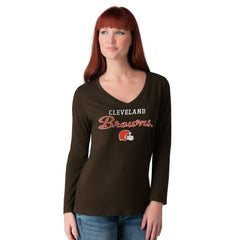 Cleveland Browns G-III 4Her by Carl Banks Women's Post Season Long Sleeve V-Neck T-Shirt - Brown - NFL