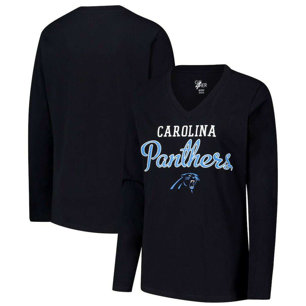 Carolina Panthers G-III 4Her by Carl Banks Women's Post Season Long Sleeve V-Neck T-Shirt - Black - NFL