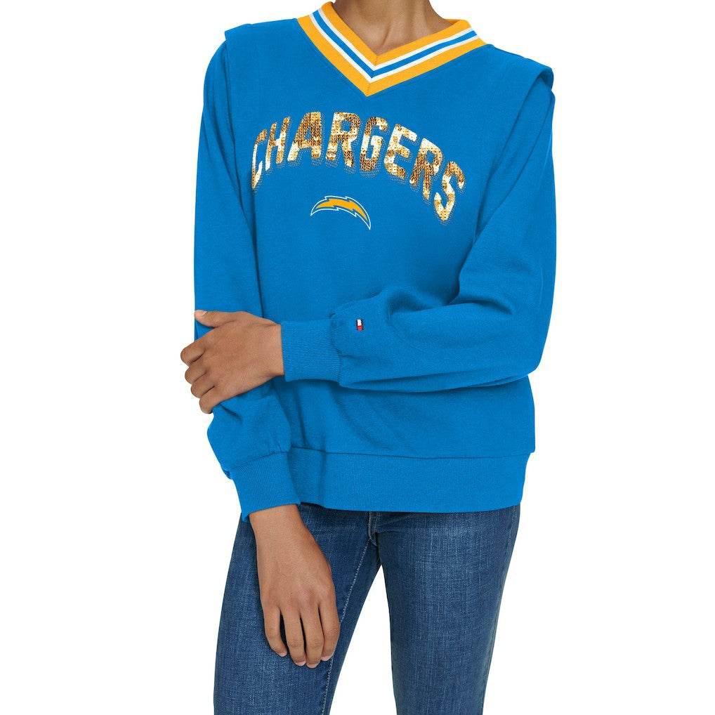 Los Angeles Chargers Tommy Hilfiger Women's Alice V-Neck Pullover Sweatshirt - Powder Blue - NFL