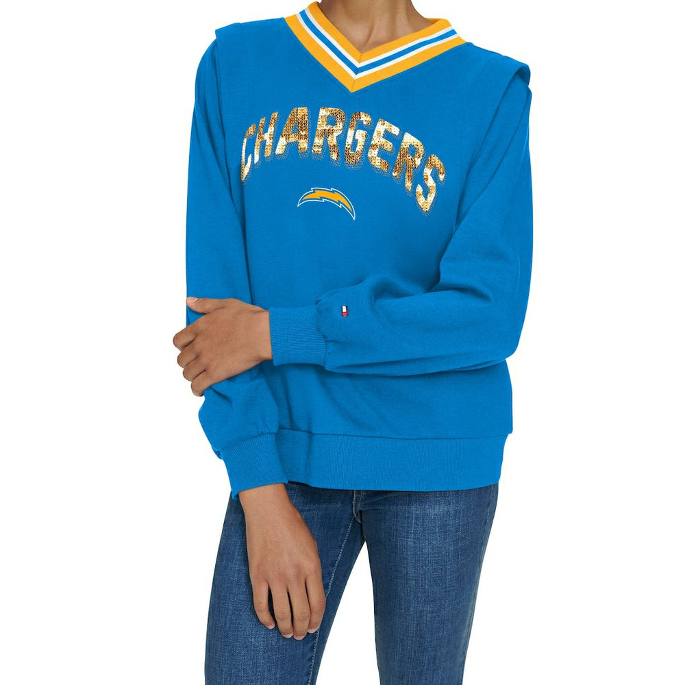 Los Angeles Chargers Tommy Hilfiger Women's Alice V-Neck Pullover Sweatshirt - Powder Blue - NFL