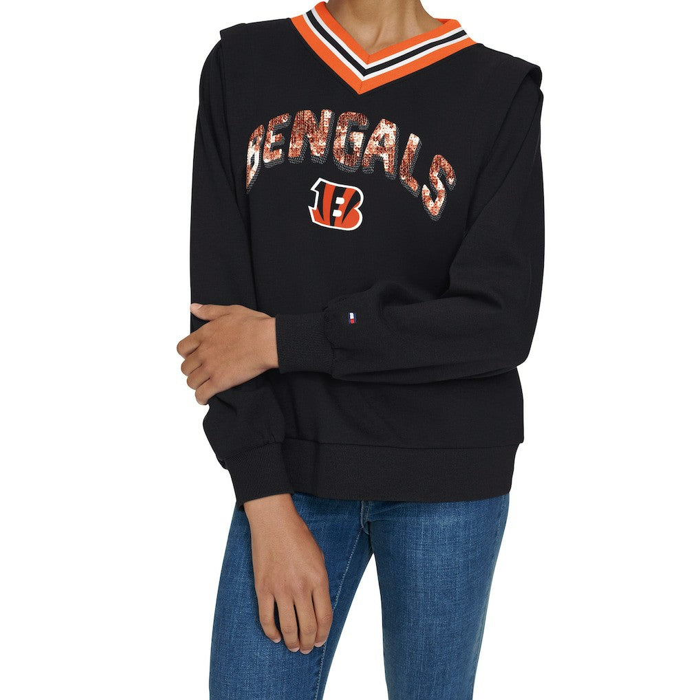 Cincinnati Bengals Tommy Hilfiger Women's Alice V-Neck Pullover Sweatshirt - Black - NFL