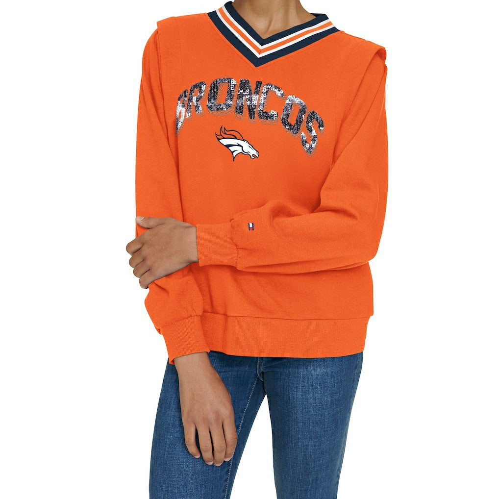 Denver Broncos Tommy Hilfiger Women's Alice V-Neck Pullover Sweatshirt - Orange - NFL