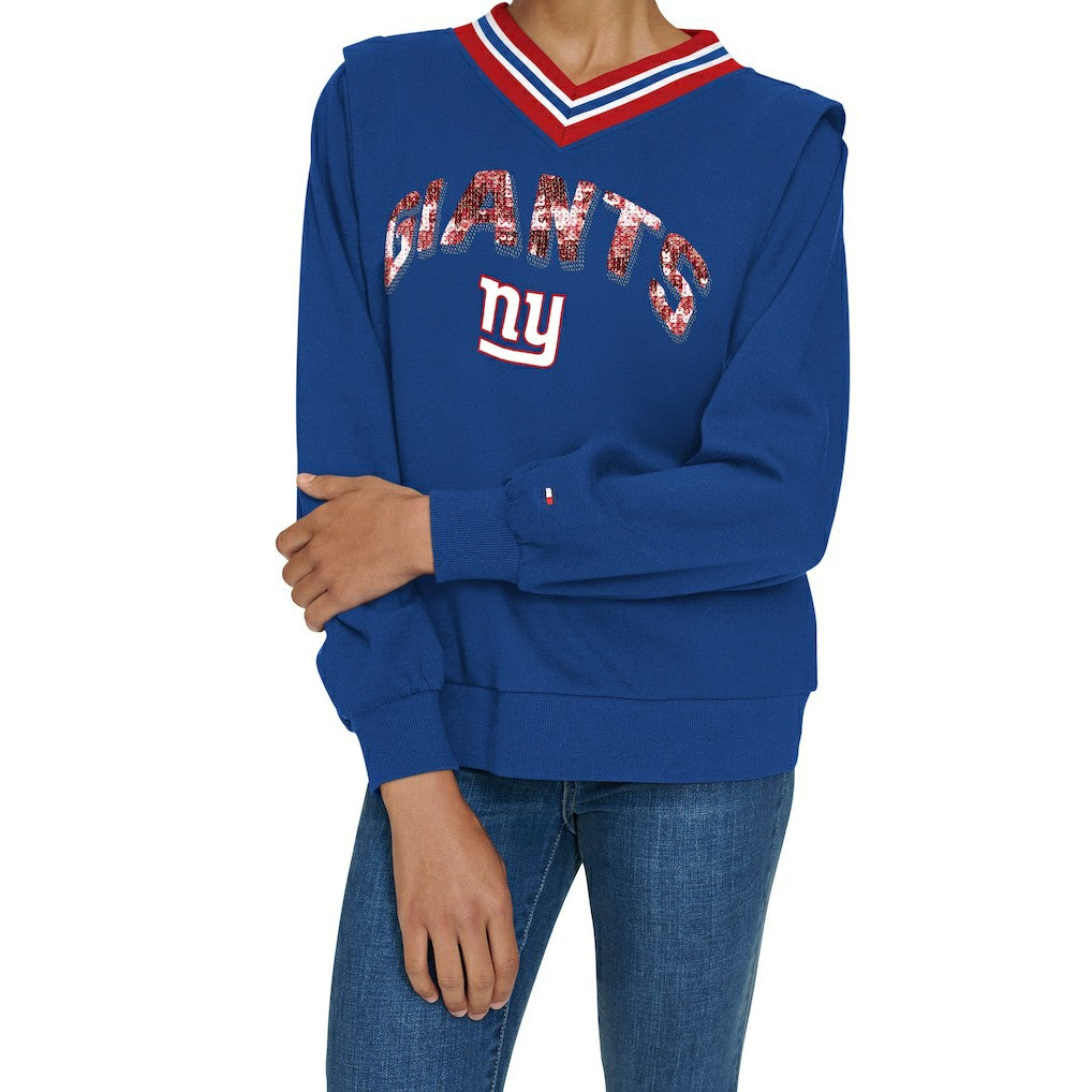 New York Giants Tommy Hilfiger Women's Alice V-Neck Pullover Sweatshirt - Royal - NFL