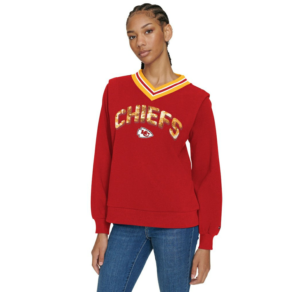 Kansas City Chiefs Tommy Hilfiger Women's Alice V-Neck Pullover Sweatshirt - Red - NFL