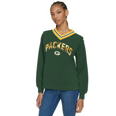 Green Bay Packers Tommy Hilfiger Women's Alice V-Neck Pullover Sweatshirt - Green - NFL