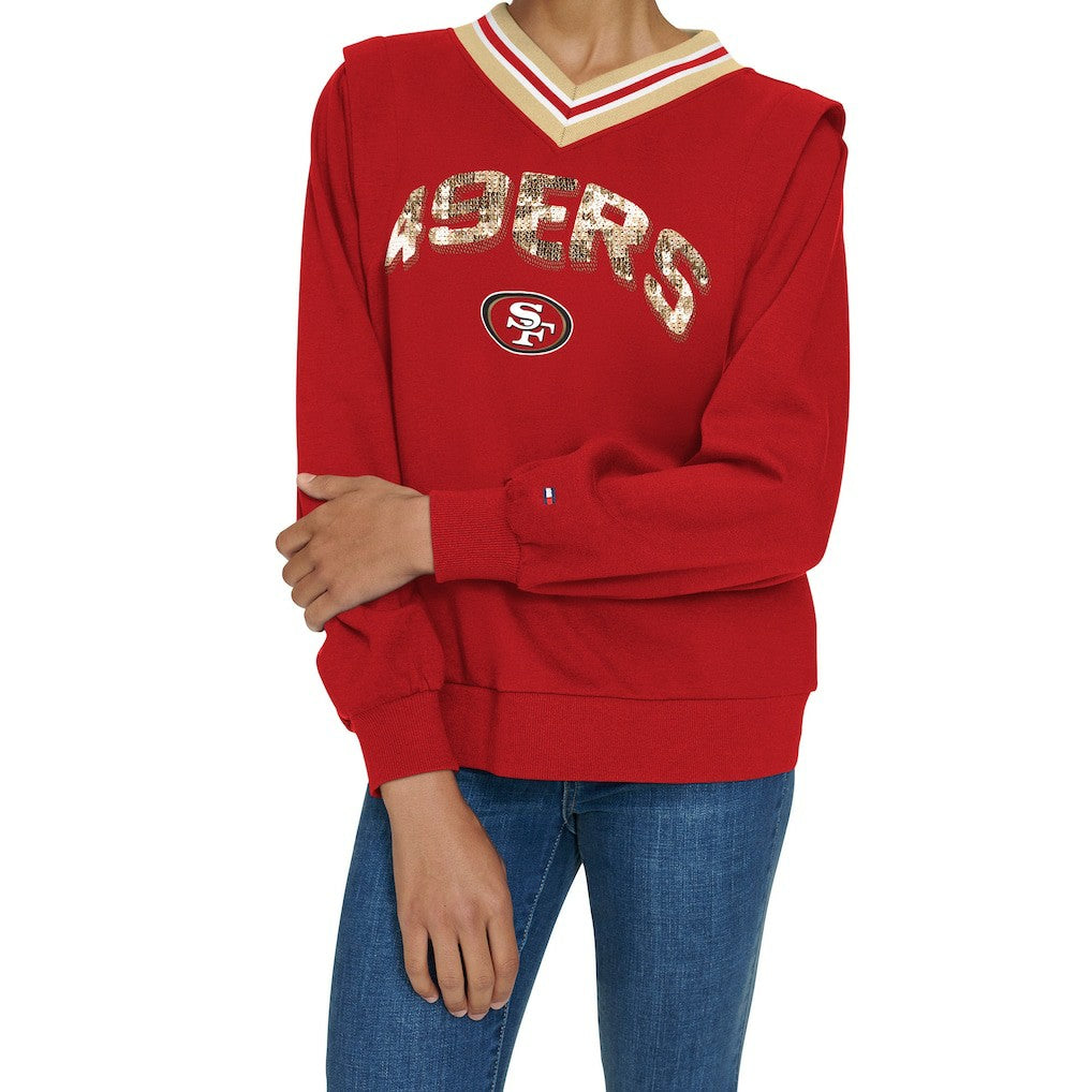 San Francisco 49ers Tommy Hilfiger Women's Alice V-Neck Pullover Sweatshirt - Scarlet - NFL